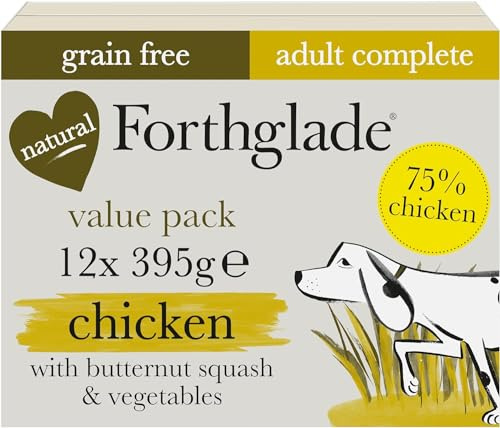 Forthglade Wet Dog Food (12 x 395g Trays) - Grain Free & Hypoallergenic Dog Food, Adult 1 Year+, Chicken with Vegetables, Complete Stomach Sensitive Meals with Natural Ingredients