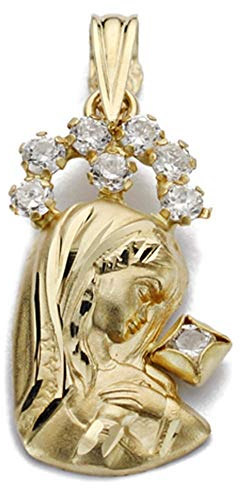 Colgante oro 18k silueta Virgen Niña 20mm. corona circonitas detalles lisa