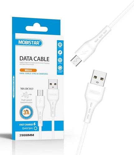 MOBISTAR® Micro USB Cable 2M, 3A USB A to Micro Fast Charging Cable PVC Android Charger Cord Compatible for Samsung S7 Edge S6 S5 J7 J5 J6 Note 5 A6 A10, Sony, LG, X box, PS4, Tablets (2M)