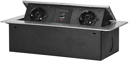 Miratic Regleta Enchufes - Empotrable Mesa - Enchufe Multiple con Borde Plano Fresado Regletas Enchufes con Cargador USB 2 2P+Z (Schuko) 2X USB (typ A+C; 3,6A) - Ideal para Oficina y Hogar