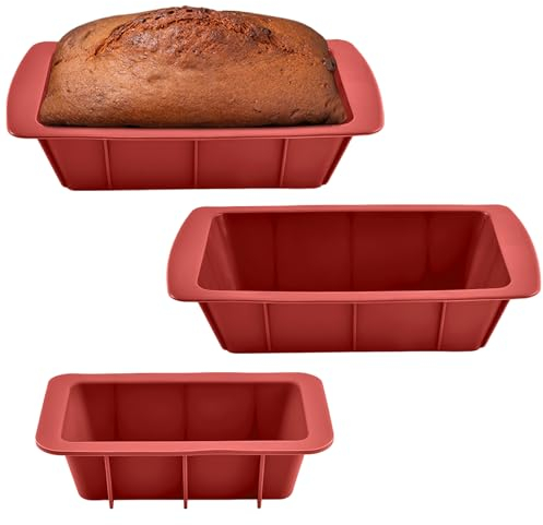HENGBIRD Molde de silicona y molde para pan, juego de 3 moldes de silicona antiadherentes, fácil de desmoldar, molde de silicona flexible para pan y pasteles, brownies, libre de BPA y apto para
