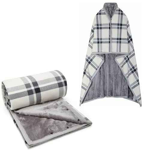 SIVENKE Femme Poncho Plaid Polaire avec Boutons Châle Cape Chaud d'hiver Unisex Couverture à Carreaux Couverture à Porter 140 x 160 cm