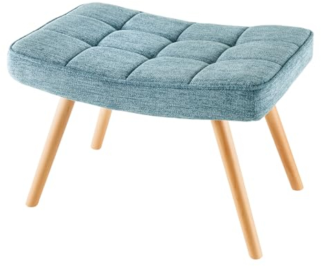 Riess Ambiente Moderner Hocker Scandinavia blau Strukturstoff Massivholz-Beine Fußhocker Fußablage Beistellhocker Ablagehocker Wohnzimmerhocker Samthocker