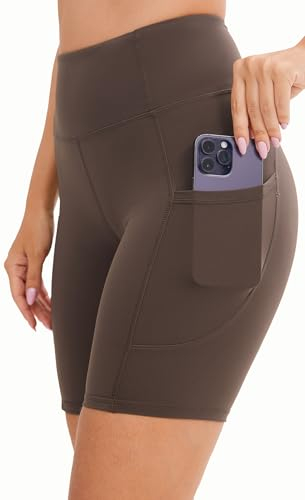 JOYSPELS Womens High Waisted Activewear Sports Shorts - Workout Gym Sports Running Shorts Yoga Cycling Shorts for Womens with Pockets - Iron - XL