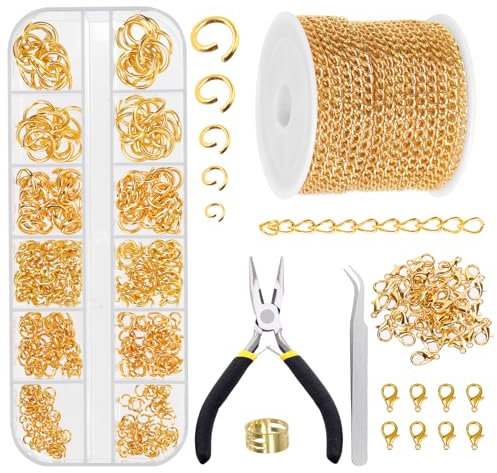 GLARKS 504Pcs 30 Feet Gold Jewelry Chains Set with Lobster Clasps and Jump Rings for DIY Crafts and Jewelry Making