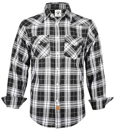 TARAINYA Chemise Flanelle Homme A Carreaux Western Cowboy Manches Longues avec Boutons-Pression Regular Fit Noir Blanc 2 2XL
