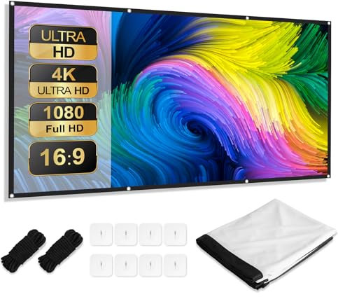AiQInu Écran de Projection 84 Pouces, Ecran Videoprojecteur 4K HD 16: 9 Pliable, Portable Extérieur Écran, pour Vidéoprojecteurs, Écran pour Cinéma Maison, Fête, Nuit de Cinéma, Commercial