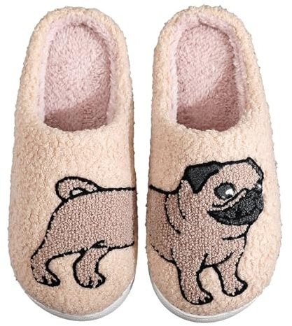 NIBESSER Pantofole Invernali Donna Pelose Calde Ciabatte Uomo Invernali con Pelo Morbide Ciabatte Casa Pantofole Peluche Donna Antiscivolo Slippers, Carlino, 38/39 EU