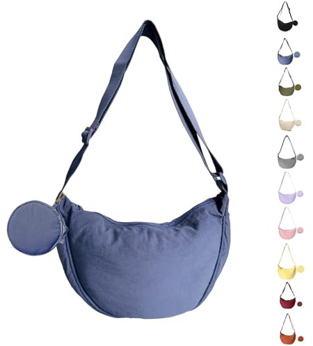 Uwiyo Halbmond Tasche Damen, Nylon Crossbody Moon Bag mit Münzfach Hobo Halfmoon Bag Halbmond Umhängetasche Dumpling Schultertasche mit verstellbarem Gurt für Damen Mädchen (Blau)