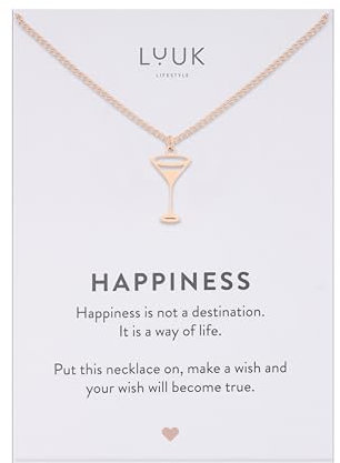 LUUK LIFESTYLE Collier délicat avec pendentif en acier inoxydable étanche, cadeau pour femme, design de bijou moderne, verre à cocktail, or rose