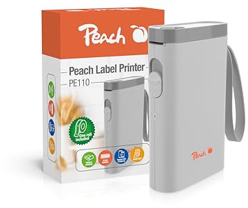 Peach Bluetooth Etikettendrucker weiß – Etikettiergerät selbstklebend - platzsparend und kabellos – mit Beschriftungsgerät überall Ordnung schaffen - PE110A-w