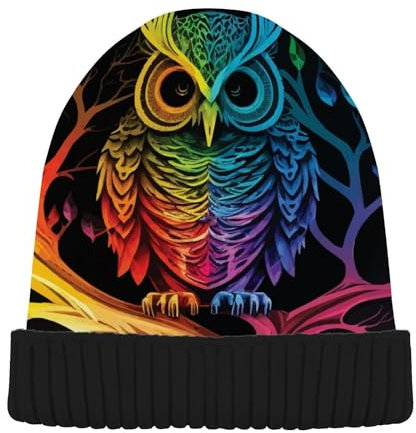 xinyuchen Bunte Baum-Mütze, niedliche Eule, für Herren und Damen, mit Manschetten, Totenkopf, warm, Strickmütze, wendbar, dick, Siehe Abbildung, Einheitsgröße