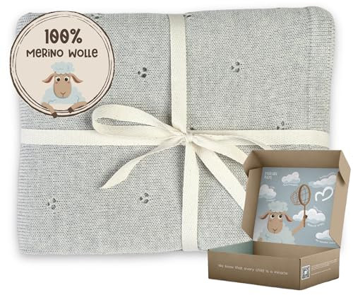 MIRARI Kids Babydecke 100% Merino Wolle I Baby Erstausstattung Neugeborene I Babydecke Winter 75 x 100 cm I Einschlagdecke babyschale Winter I Merino Decke I Wolldecke mit Geschenkbox