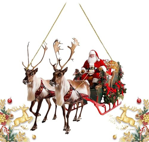 Acunny Weihnachtsmann-Schlitten Und Fliegende Rentier-Szene Szenerie Weihnachtsmann Im Schlitten Mit Rentieren Weihnachtsdeko Weihnachten Deko