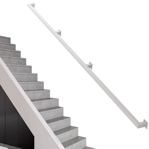 Industrial Metal Pipe Stair il Complete Kit for 2ft 16ft Staircase Safety Interior Outside Hallway Bathrooms Loft Hand Grab Rail White (14FT/420cm)