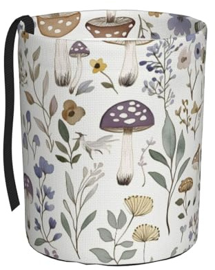 Mexpekil Mushrooms and Wildflowers Car Bin Tidy Collapsible Car Trash Can Leakproof Car Rubbish Bin Portable Car Storage Organiser Universal Car Accessories
