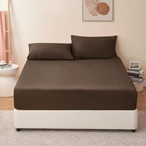 RUIKASI Spannbettlaken 160x200cm Dunkelbraun Bettlaken - Oeko Tex Spannbetttuch 160x200 Bettbezug, Mikrofaser Betttuch Bett Laken Bezug 160 x 200 40 cm Tiefe Tasche, Bed Fitted Sheet Bedsheet