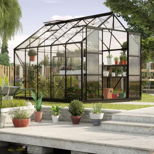 Vitavia Gewächshaus Uranus 8300, schwarz, 8,3 m², 3 mm ESG | Wetterfestes & stabiles Treibhaus | Perfekt für Gemüse & Pflanzen | Robust & langlebig