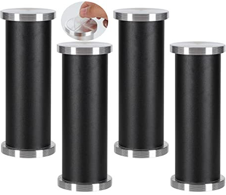 Lot de 4 pieds de meubles réglables en métal pour table basse en verre, meuble de salle de bain, meuble TV, auto-adhésifs, rehausseurs de pieds, finition noire, 10 cm