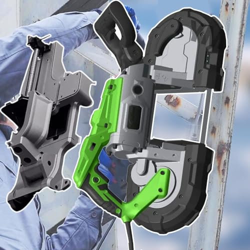BandsäGe Mit Riemenscheibensockel,1100W Tiefschnitt-BandsäGe,HandgefüHrte Automatische Mehrzweck-Schnitt&&Tragbare MetallbandsäGe,Rundmaterial 110Mm,Winkelmaterial 105Mm,Green