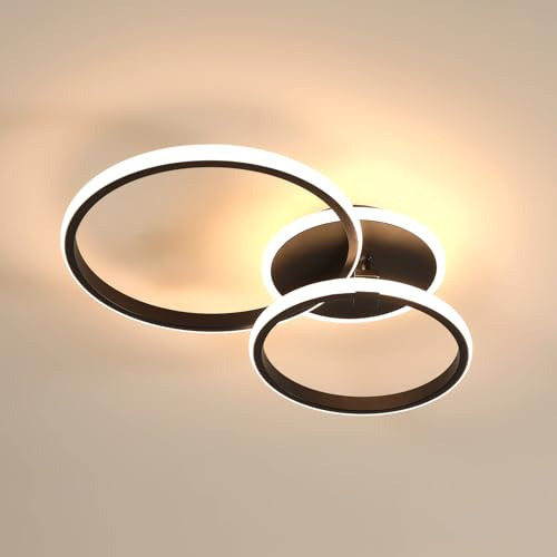 DELIPOP LED Deckenlampe Wohnzimmer, 42W 4725LM Deckenleuchte Schwarz 3000K | Wohnzimmerlampe Moderne Ringe Design für Schlafzimmer, Esszimmer, Büro