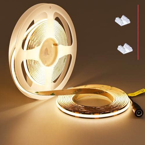 TOPAI COB LED Streifen 5M 3000K Warmweiß Schwarz PCB 12V LED Band | Selbstklebend, 480LEDs/M, CRI92+, 800lm/M, Flexibel 8mm Breite, Schneidbar für Küchen, TV, Schlafzimmer