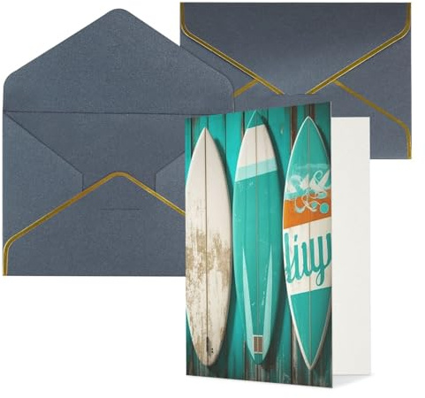 DWVTFSM Dankeskarte mit Umschlägen Grußkarten für alle Anlässe Happy Birthday Hochzeit Thinking of You Karte Surfbrett im Vintage-Stil auf türkisfarbenem Holz Blanko Notizkarten 4x6
