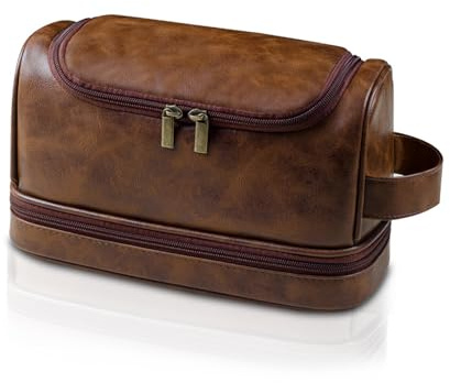 Trousse de Toilette pour Homme,Grande Pochette de Voyage en Cuir avec Crochet de Suspension