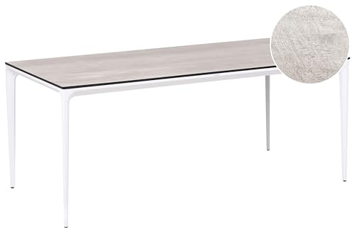 Beliani Garden Dining Table HPL Top Aluminium Frame UV Water Rust Resistant White with Light Grey Sovareto