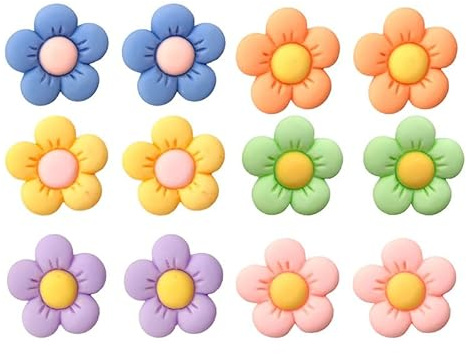 BroLuka 12 PCS Flower Shoe Charms for Cute Daisy Shoe Decorations DIY Clips Girls Jibbitz Shoe Accessories Easy Snap-on Decor Sneakers Sandals