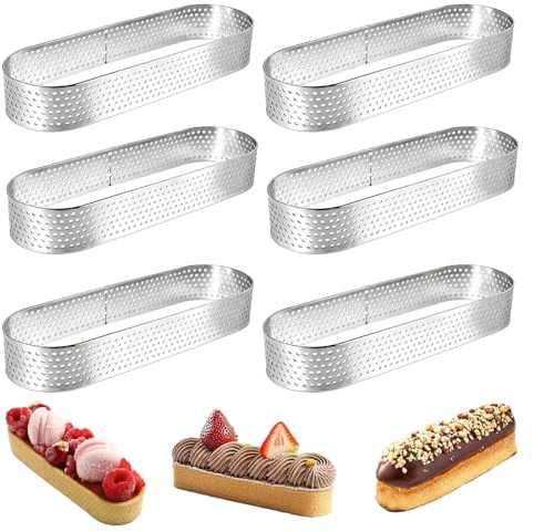 6-teiliges Set Ovale Tortenringe aus Edelstahl 304, Perforierte Tortenringe für Backen, Professionelle Tarteletteförmchen & Backringe für Mousse, Quiches & Französische Desserts