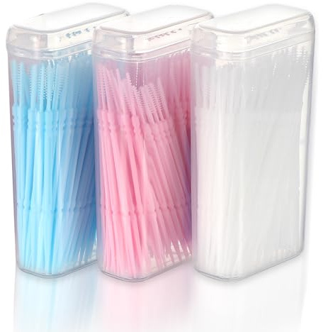 Ptwola 300 cepillos interdentales de doble cabeza 2 en 1, de plástico desechable, multicolor, cepillos limpiadores, palillos de dientes para el cuidado bucal (paquete de 3, 100 unidades/caja) (300)