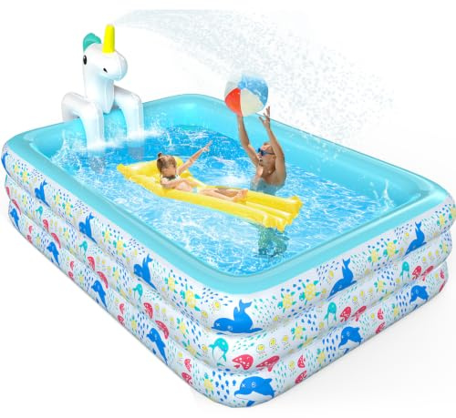 Skirfy Aufblasbarer Pool mit Sprinkler, 300 x 180 x 60 cm XXL Gartenpool, Verdickter Kinderpool für Erwachsene & Kinder, Sommer Outdoor Pool für Garten