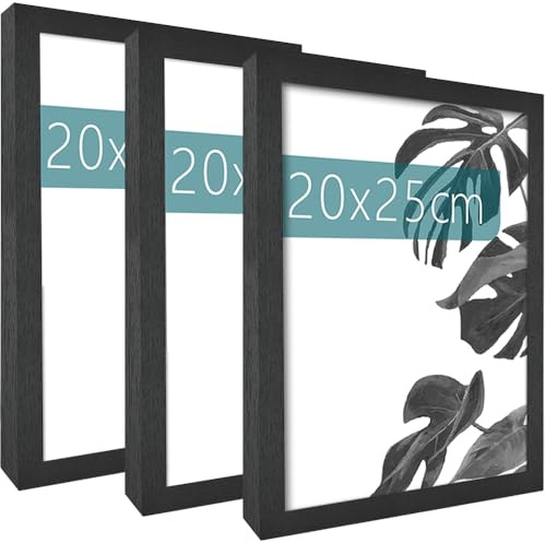 little dove 3er Set Bilderrahmen Schwarz Holz – 20x25 cm (Innenmaß) – Galerierahmen mit bruchsicherem Acrylglas – Fotorahmen für Wandmontage Hoch- & Querformat