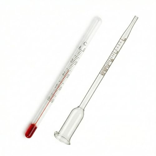 Lantelme Vinometer bis 25 vol.% + Glasthermometer 0–40°C – Alkoholmessgerät & Flüssigkeitsthermometer 11,5 cm