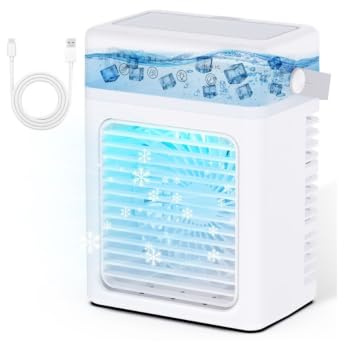 Climatiseur Mobile 900ML - Refroidisseur d'Air Silencieux, Climatiseur Portable 3 Intensités de Brumisation, 3 Réglages de Flux d'Air, Minuterie 6H et USB, LED Multicolore - Parfait pour Maison/Bureau
