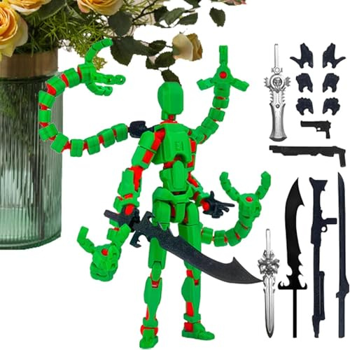 Montage Abgeschlossen Action Figuren, Druck 3D Action Figur mit Mehreren Gelenken, Figuren Schreibtischdekoration Mit 7 Waffen Und 3 Handtypen, Für Spielliebhaber Spielzeug (#D)