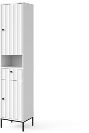 Vicco Badschrank Eliza, Weiß Riffel, 40 x 190 cm | mit 2 Türen, zur Aufbewahrung von Badutensilien und kombinierbar mit Eliza-Reihe