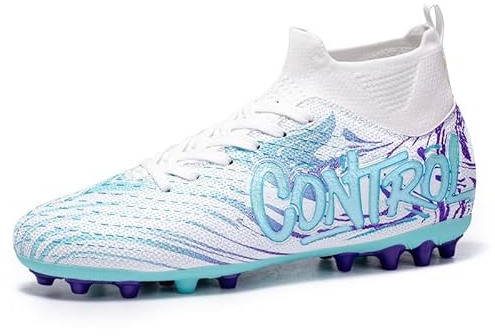 Bojiacha Mens Astro Turf Football Boots Women Youth High Top Soccer Shoes Indoor Athletic Ankle Shoes Spikes Indoor Soccer Cleats