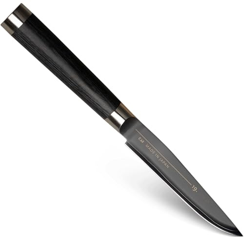 Michel BRAS Küchenmesser, Nr. 7, klein, schwarz | Handgefertigtes Tafelmesser, 10,2 cm, 3-lagige Edelstahlklinge, schwarzer Pakkawood-Griff