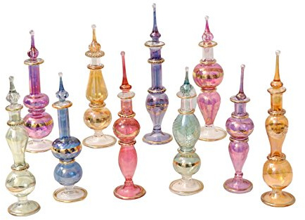 Flacons de parfum égyptiens, Kit de fabrication de parfum, Flacons de parfum décoratifs, Ensemble de 50 flacons décoratifs, chacun de 10 cm de haut (4 pouces), couleurs assorties