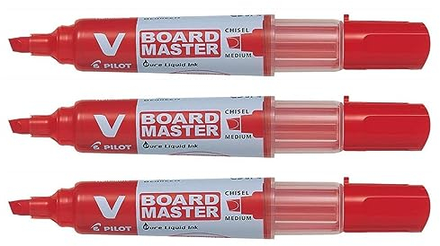 Pilot Refill V-Board Master Marker, Red, Begreen, Medium Chisel Tip, Pack of 3