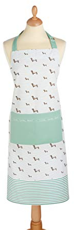 Kitchen Craft Unisex Kochschürze, Küchenschürze mit verstellbaren Riemen, Schürze aus 100% Baumwolle, Latzschürze Lang mit Tasche, Grillschürze/Küchenschürze, Weiß/Türkis, Dachshund, Einheitsgröße