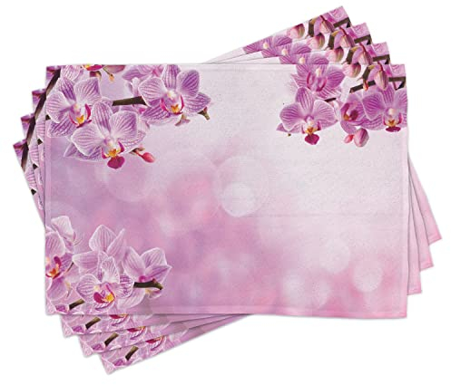ABAKUHAUS Spa Platzmatten, Orchid Frühling Blütenblätter Spa, Waschbare Stoff Esszimmer Küche Tischdekorations Digitaldruck, Blasslila