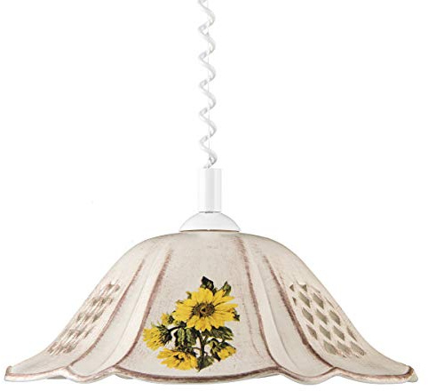 Pendellampe Keramik beige dekoriert höhenverstellbar Esstischlampe Landhaus | Helios Leuchten 207066 Deckenleuchte Keramikleuchte beige Sonnenblume, Hängelampe für Küchentisch Esszimmer 1 x E27