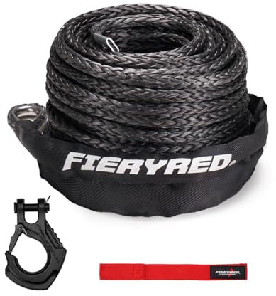 Cuerda de cabrestante sintética 3/8 x 100' - 23,809 Ibs Winch Line Cable Rope para 4WD Off Road Vehicle JEEP SUV (Negro)