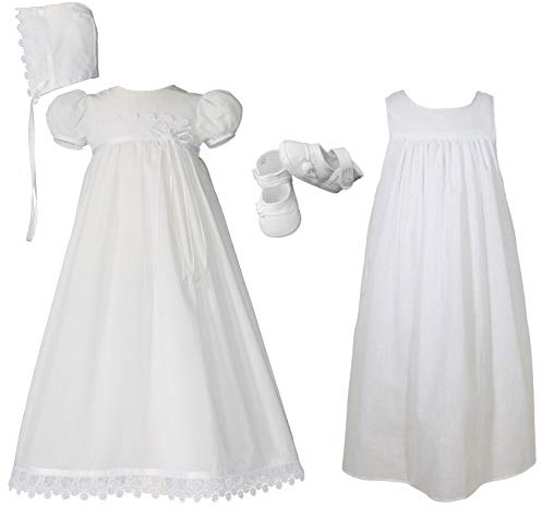 Little Things Mean A Lot 100% Cotton Handmade Girls Christening Special Occasion Dress with Italian Lace - w/Slip - 12M + Shoes