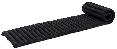 Leewadee Faltbare Bodenmatratze - Japanischer Rollbarer Futon - Tatami Faltmatte - Gästebett - Camping Matratze - Thai Massage Matte, Kapok Füllung, 190 x 50 cm, Schwarz