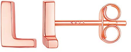 Suplight 925 Silber Buchstabe Ohrstekcer L für Damen Mädchen Rosegold vergoldet 3D Initiale Alphabet Ohrringe Minimalistische Anfangsbuchstaben Ohr Piercing Ohrschmuck Accessoire