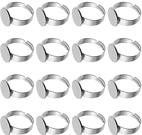 EXCEART Verstellbare Edelstahl Fingerringe Rohlinge 20 StüCk 12mm Ring Basis FüR Schmuckherstellung DIY Cabochon Ringe ZubehöR FüR Erwachsene